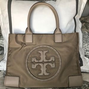 Tory Burch Ella Tote with Studded Logo French Gray